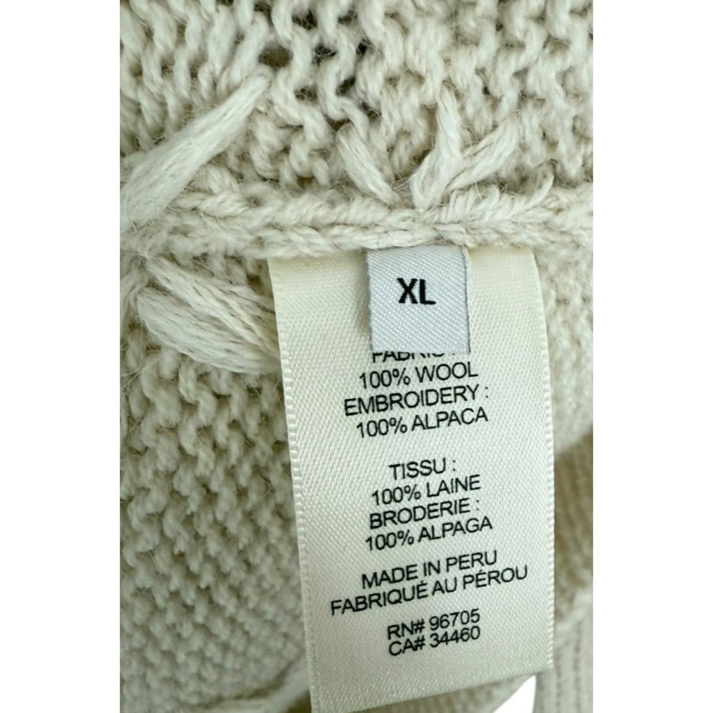 Rebecca Taylor Floral Embroidered Ivory Wool Women's XL Pom Pom Wool Cardigan - Picture 5 of 10